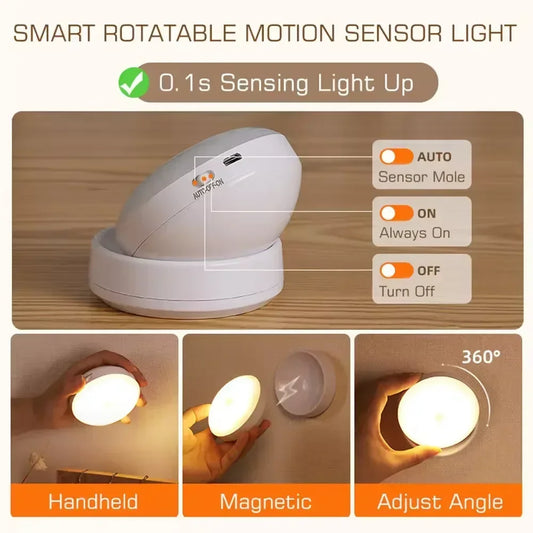 LuzNova – Lámpara Nocturna LED 360° con Sensor de Movimiento Recargable